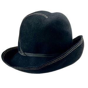 Vintage Anita Pineault Furfelt Hat, Dark Blue, Made in Canada, Small